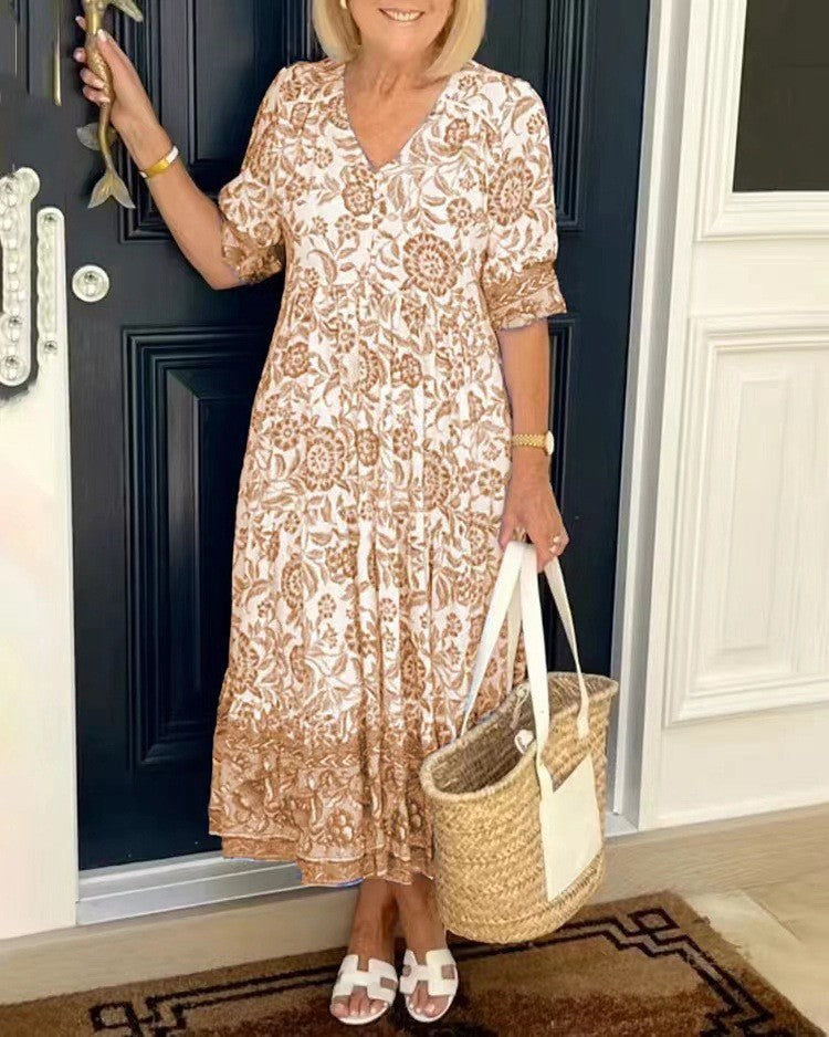 Louanne Graceful V-Neck Floral Dress