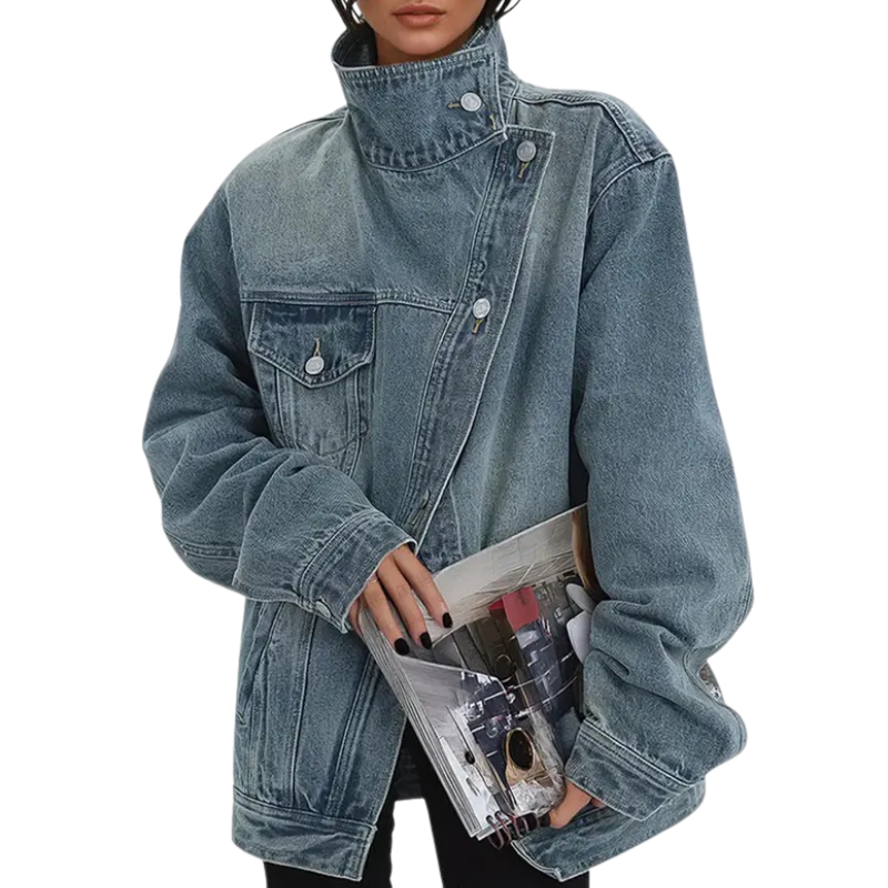 Leah Vintage Washed High Neck Asymmetric Jacket