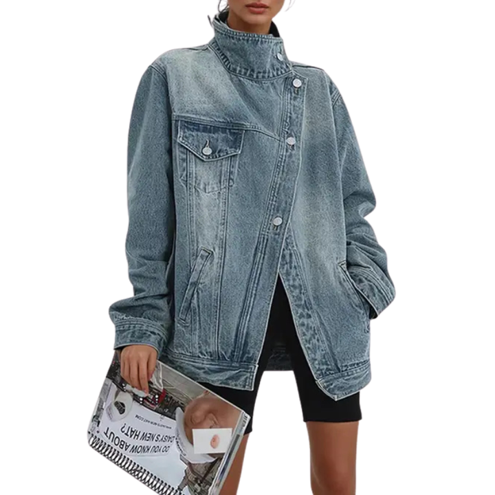 Leah Vintage Washed High Neck Asymmetric Jacket