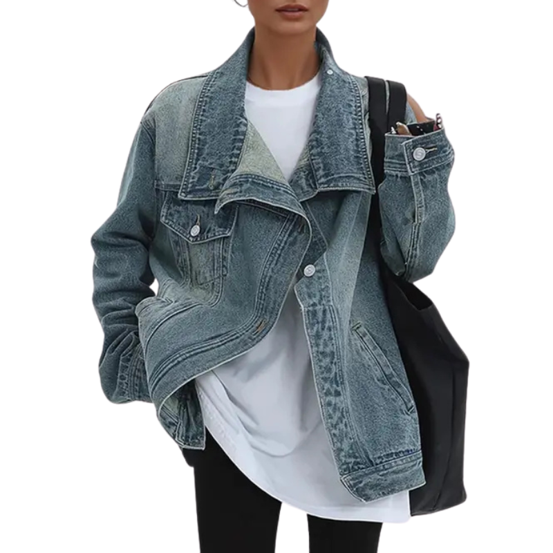 Leah Vintage Washed High Neck Asymmetric Jacket