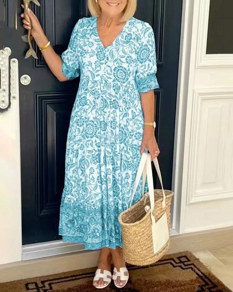 Louanne Graceful V-Neck Floral Dress