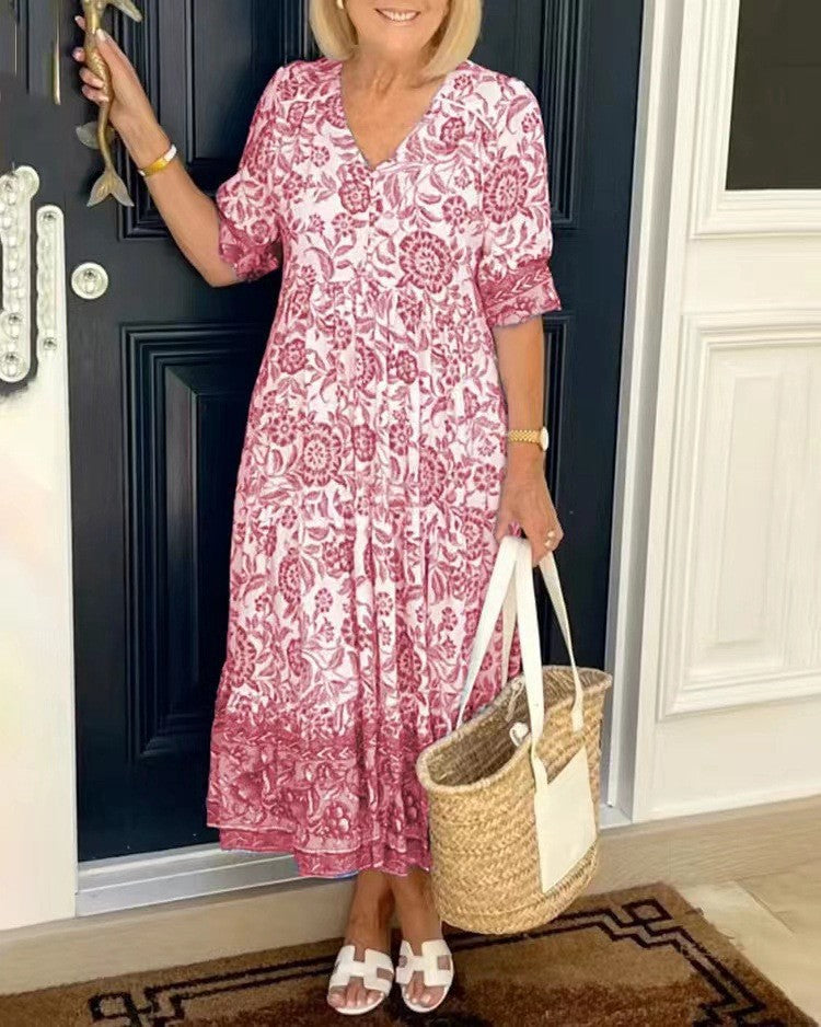 Louanne Graceful V-Neck Floral Dress