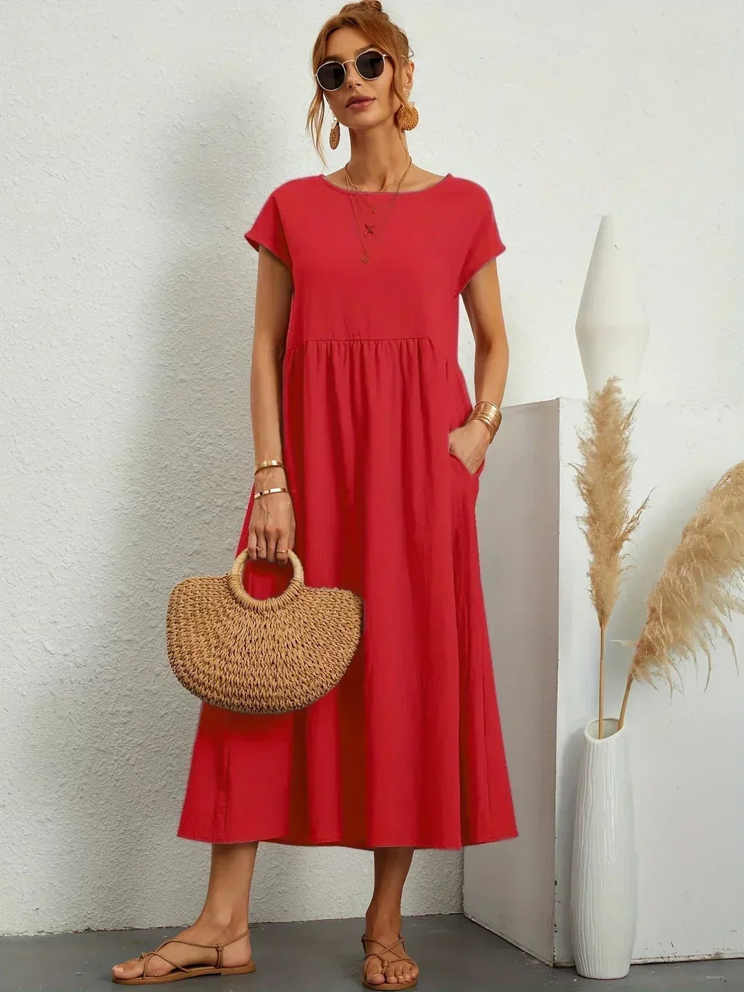 Xenia Classic Pleated Midi Dress