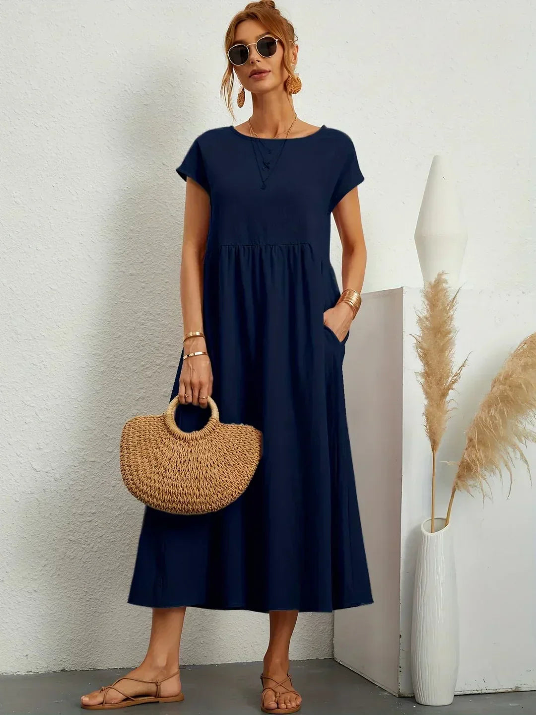 Xenia Classic Pleated Midi Dress
