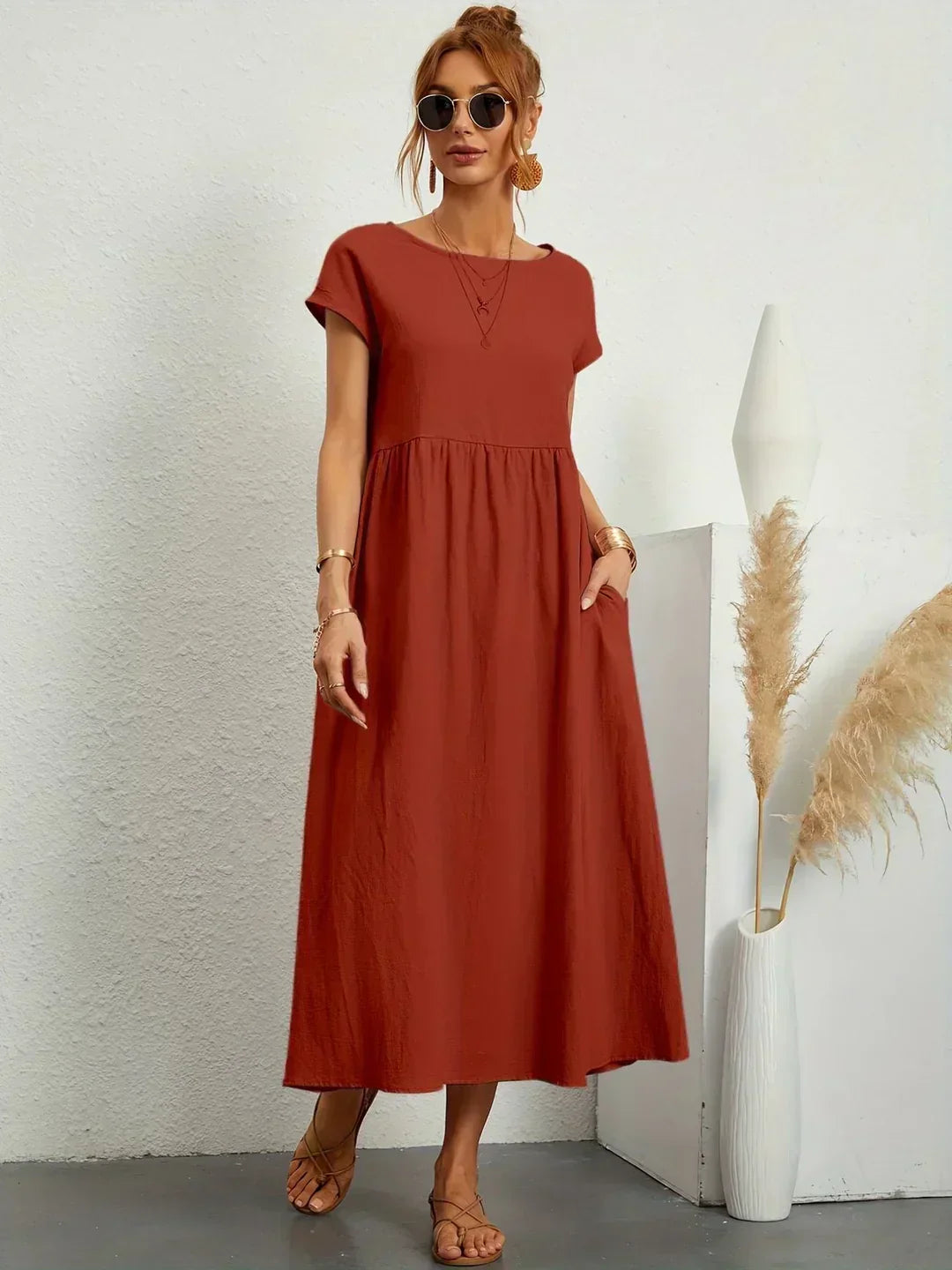 Xenia Classic Pleated Midi Dress