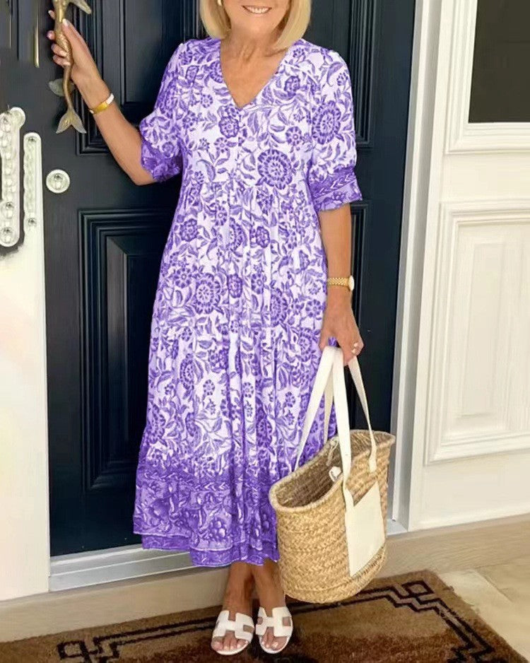 Louanne Graceful V-Neck Floral Dress