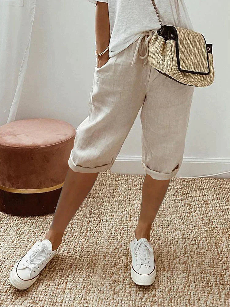 Ashley Cotton Linen Capri Pants