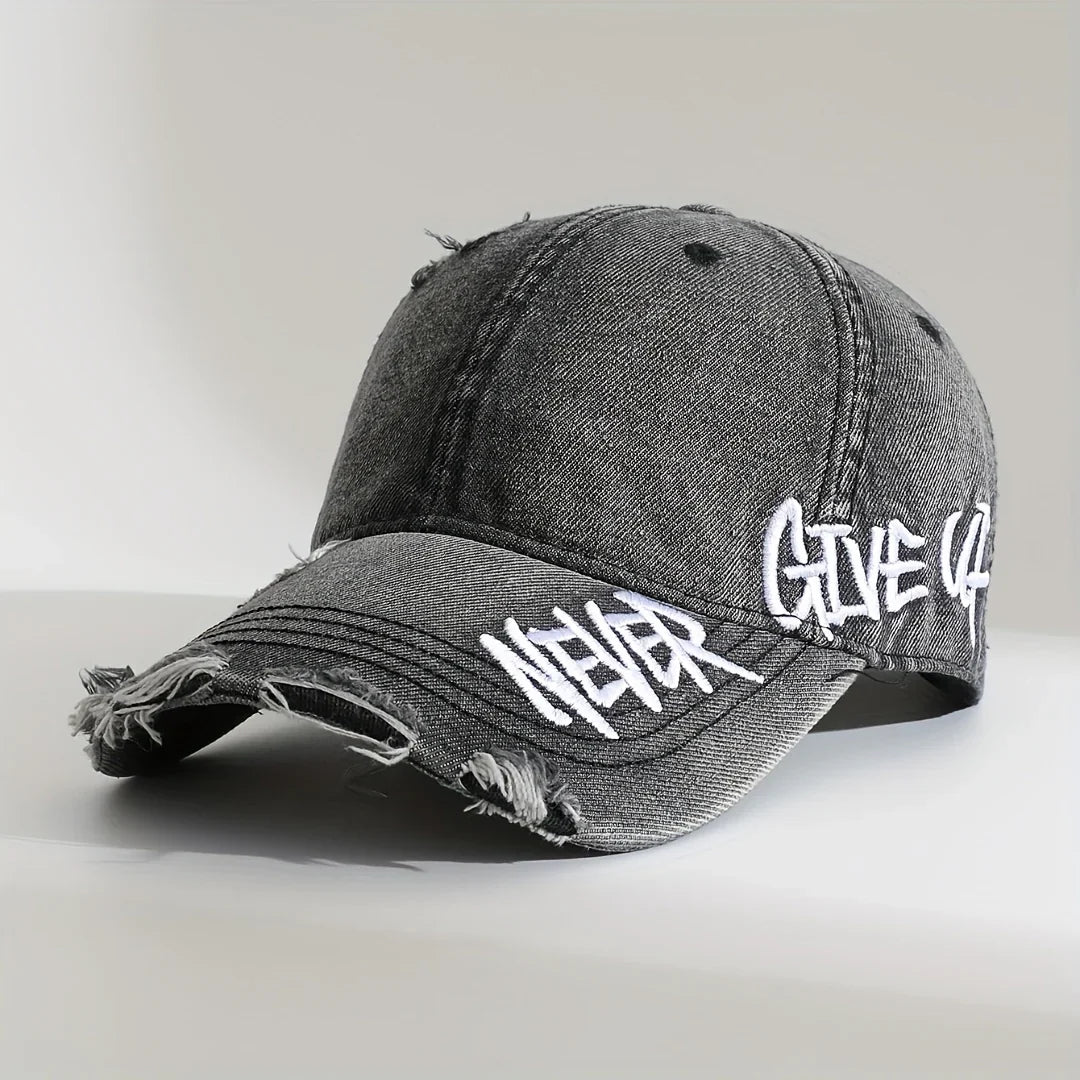 NEVER GIVE UP DENIM CAP